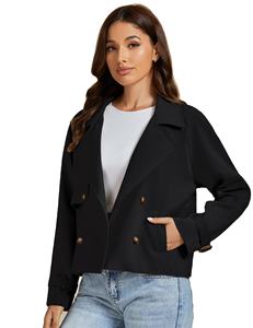 Chaqueta Corta Minimalista de Piel de Oveja Negra para Mujer, Chaqueta de Invierno con Relleno de Algodón Transpirable, Solapas Anchas, Estilo Urbano - Product Image 3