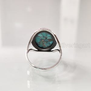 Anillo de mujer, piedra preciosa turquesa de cobre azul Natural, piedra natal de diciembre, banda de diseñador, joyería hecha a mano, anillo de Plata de Ley 925 - Product Image 5