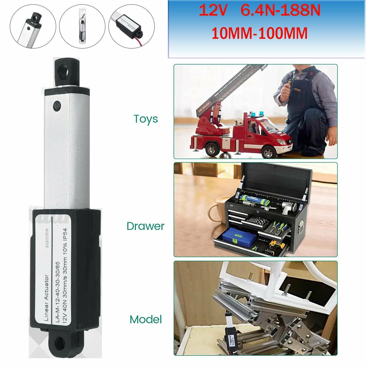 Micro Actuador Lineal 12V – 10 A 100mm – 6.4N / 32N / 188N – Mini Motor Eléctrico