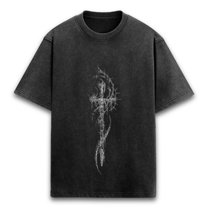 T-shirt imprimé délavé à l'acide pour homme, grande taille, haute qualité, 100% coton, col rond, épaules tombantes, bas délavé, streetwear - Product Image 1