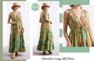 Women's Boho Brick Pattern Cross Back <b>Silk</b> <b>Maxi</b> <b>Dress</b> Flowy Summer Outfit for Beach Days, Vacations & Casual Chic - Product Image 5