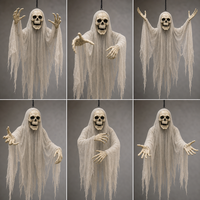 Décoration volante d'Halloween : squelette fantôme Grim Reaper en robe noire avec bras pliables pour porche, arbre, couloir
