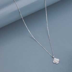 Pendentif en argent 92,5 avec chaîne, diamant taille princesse, perle, plaqué or, design géométrique, pour cadeau de fiançailles, style religieux - Product Image 2