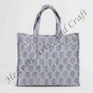 Bolso de Mano Acolchado de Algodón con Estampado de Bloque, Bolso de Hombro Cuadrado, Grande, Indio, Lavable, Hecho a Mano - Product Image 2