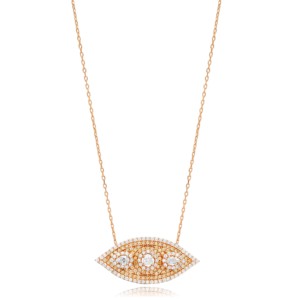 Collar con Colgante de Plata con Diseño de Ojo CZ Transparente, Joyería de Plata de Ley 925 Hecha a Mano en Turquía, Venta al por Mayor - Product Image 5