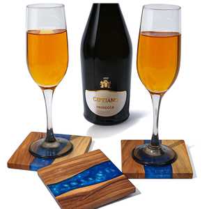 Dessous de verre de résine époxy en bois d'acacia de luxe | Dessous de verre de tasse de thé de café artisanal | Protecteur de table décoratif pour bureau à domicile - Product Image 2