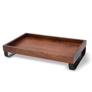 Bandeja de Servir de Madera Lacada Más Práctica, Soporte Metálico Negro, Ecológica, Altamente Elegante, Bandeja Decorativa a Bajo Precio - Product Image 1