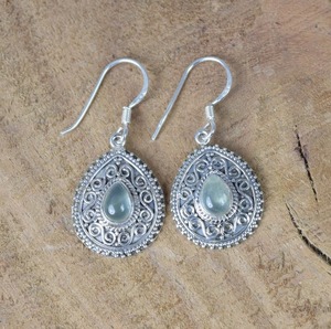 Aigue-marine filles boucles d'oreilles pendantes bijoux en argent 925 solide boucles d'oreilles en argent Sterling pierres précieuses forme ronde boucles d'oreilles pour les femmes - Product Image 2