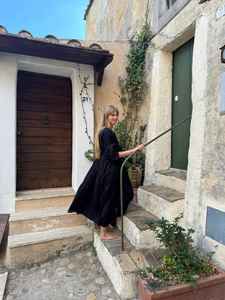 Robe mi-longue noire à imprimé bloc Robe d'été Boho en coton fabriquée à la main | Tenue de vacances décontractée florale faite à la main - Product Image 4