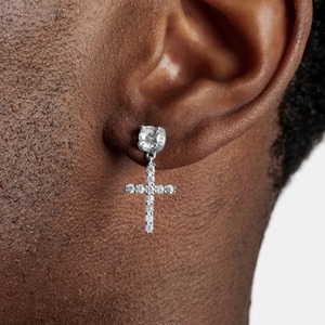 Luxury <b>Silver</b> Cross Dangle <b>Earrings</b> for <b>Men</b> and Women Iced Out Round Cut Diamond Style Hip Hop Fashion Jewelry - Product Image 2