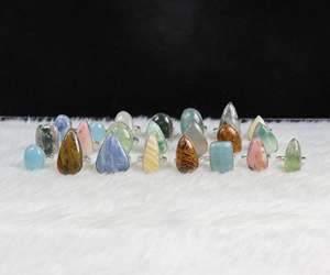 Conjunto de anillos con bisel Chapado en plata al por mayor, joyería de piedras preciosas naturales para aniversario de boda, informal, para la fabricación de suministros al por menor - Product Image 6