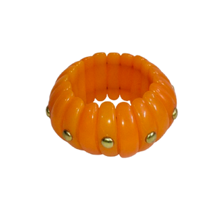 Bracelet extensible en résine côtelée orange vif avec rivets dorés, bracelet élastique en acrylique épais style citrouille, bijou tendance - Product Image 3