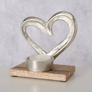 Portavelas decorativo moderno de corazón de Metal plateado y Base de madera para decoración del hogar regalo de boda y regalos de aniversario de mesa - Product Image 1