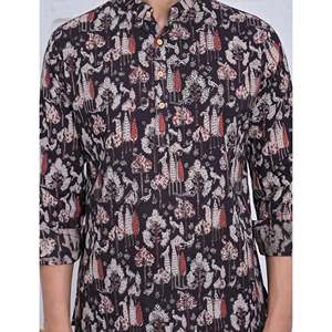 Kurta court en coton imprimé décontracté pour hommes avec manches longues - Product Image 2