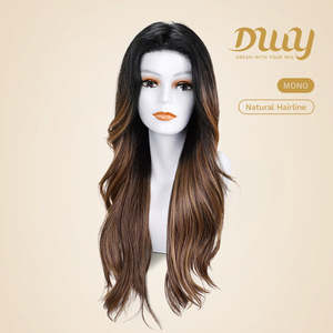 Oculus-DWY Long Curly for Ombre <b>Brown</b> Synthetic <b>Wig</b> Transparent Front Free Part Okley-DWY Mono Front Free Part Long Curly Ombre - Product Image 2