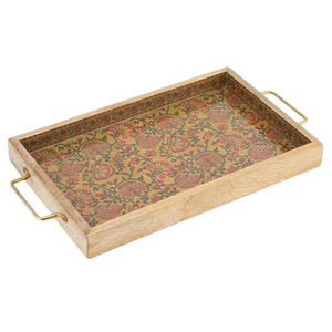 Bandeja para servir alimentos de madera con mango de Metal de Venta caliente con forma Rectangular de acabado Natural y mango de acero inoxidable respetuoso con el medio ambiente - Product Image 2