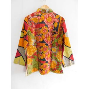 Veste Kantha en coton vintage multicolore pour femmes indiennes partywear main bloc imprimé floral manteau - Product Image 5
