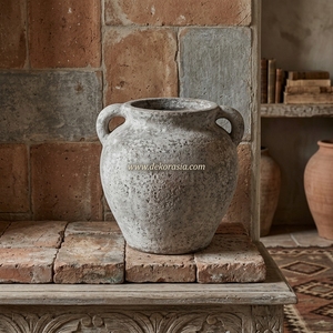 Vase en céramique artisanale rustique gris Curales avec poignée, pot décoratif de table, urne 25x26cm, vente en gros - Product Image 3