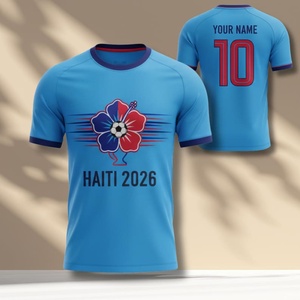 Maglia da tifoso calcio WC 2026 Haiti unisex, T-shirt da calcio con colori della bandiera dei Caraibi, Top promozionale per tifosi di tornei internazionali - Product Image 1