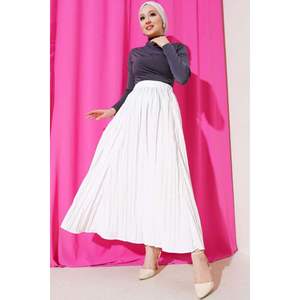 Jupe plissée à taille élastique Écru - Product Image 3