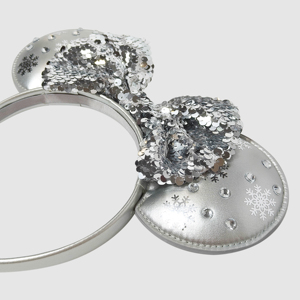 Orejas de Mickey y Minnie Mouse de Disney con diadema con lazo, banda para el cabello, licencia oficial H.E.R. Cuero vegano PU con diseño de copos de nieve y diamantes - Product Image 4