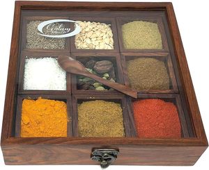 Wooden Multipurpose Utility Table Top <b>Spice</b> <b>Box</b> Masala Dabba Containers Jars Cum Kitchen & Dry Fruit <b>Box</b> with Free Wooden Spoon - Product Image 6