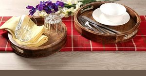 Bandeja de servicio de desayuno de madera de acacia maciza de alta calidad de lujo, plato de vidrio al mejor precio, plato de ocasión de comida casera para restaurante de Hotel - Product Image 3