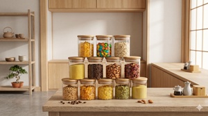 Minimalist Cylinder <b>Glass</b> Spice <b>Jars</b> 200ml Microwavable Bamboo <b>Lid</b> Dishwasher Safe - Product Image 2