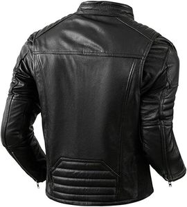 Veste en cuir véritable tendance pour homme, style vintage, cuir de vache vieilli, épaules matelassées, veste en cuir de motard pour homme - Product Image 2