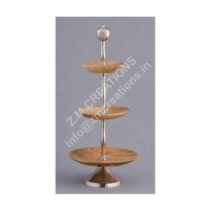 Soporte de pastel ecológico de Metal de madera de mango de níquel de tres niveles, soporte de exhibición de artículos secos, bandeja decorativa para fiesta de cumpleaños en casa - Product Image 1