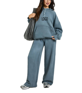 Conjunto Deportivo de 2 Piezas para Mujer, Estilo Athleisure, Sin Cordones, de Fábrica OEM, Sudadera con Botones y Pantalones Jogger de Felpa Francesa, para Primavera - Product Image 1