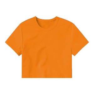 T-shirt court en coton décontracté pour femme Haut court orange confortable avec manches courtes Teint uni écologique pour l'été - Product Image 4
