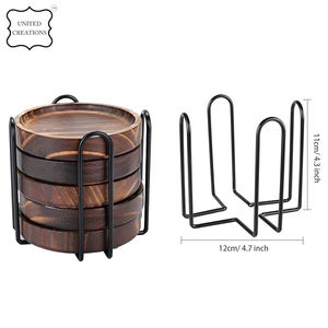 Juego de posavasos de madera de acacia con logotipo personalizado, para el hogar Decoración de mesa, alfombrillas de Metal de mármol para bebidas de mesa de café, diseño personalizado - Product Image 2