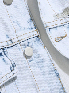 Veste de style décontracté 100% coton pour hommes, bleu, design élégant à pois, technique lavée, patch streetwear coupe ample pour printemps - Product Image 2