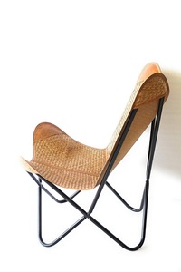 Silla plegable de mariposa de estilo rústico Justa, asiento de mezcla de cuero de lona de bambú con soporte de hierro para dormitorio o ocio al aire libre - Product Image 3