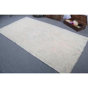 Alfombra Turca Grande Vintage de Lana, 5x9.4 pies, Diseño Abstracto Blanco con Parches, Respaldo de Látex Ecológico - Product Image 4