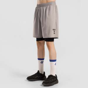ARR X GAI Sporty Light Grey Gym Shorts <b>Mid</b> Waist Elastic Closure Polyester Jogger Shorts with Logo Embroidery Hot Styles - Product Image 1