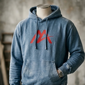 Sudadera con capucha de felpa azul lavado para hombre, con logo personalizado, estilo urbano, bolsillo canguro, venta al por mayor, OEM, ODM, ropa superior - Product Image 5