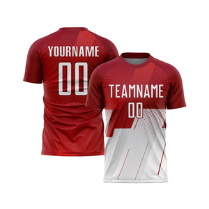 Maillot de football rouge et blanc à manches courtes, respirant, à séchage rapide, uniforme de sport léger, performance, entraînement, match - Product Image 1
