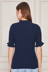 Blusa de punto acanalado de manga corta con volantes para mujer, Camiseta cómoda y elegante, transpirable, servicio OEM de alta calidad - Product Image 4