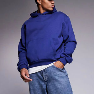 Sweats à capuche en coton 100% très vendus, surdimensionnés, épaules tombantes, streetwear, logo imprimé personnalisé, couleur bleu uni, pour hommes - Product Image 5