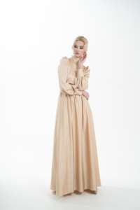 ชุดเดรสอาบายาเข้ารูปสำหรับผู้หญิงมุสลิมชุดเดรสสีเบจสุภาพแบบอิสลาม - Product Image 4