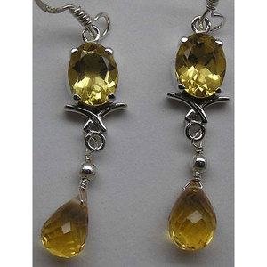 Boucles d'oreilles pendantes Shah Gems pour femmes en citrine naturelle, argent sterling 925, style vintage, motif goutte d'eau, pour mariage ou soirée - Product Image 1