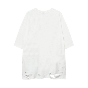 Camiseta de Mezcla de Poliéster/Algodón con Efecto Desgastado para Hombre, Parches Bordados Personalizados, Ropa Casual Urbana, Diseño en Blanco para Serigrafía Personalizada - Product Image 5