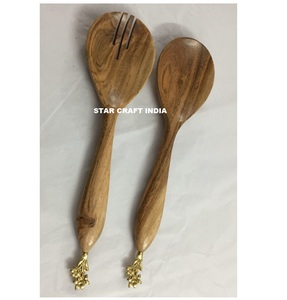 Juego de la mejor calidad de 2 atractivas cucharas de madera y resina para servir ensaladas, diseño moderno, tenedores de acero inoxidable y bambú para bodas - Product Image 2