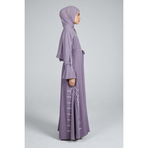 Abaya ouverte couleur unie lavande Aura avec perles embellissements Style modeste vente en gros dames musulmanes Thobe/Thawb - Product Image 5