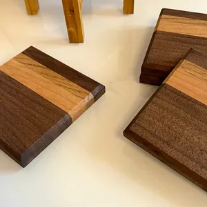 Handcrafted Wooden <b>Coasters</b> Solid Black Walnut and Maple Wood <b>Drink</b> Walnut <b>Coasters</b> Square <b>Coasters</b> <b>for</b> Home Decor - Product Image 5