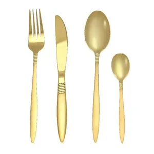 Craft Handmade Wedding Metal Cutlery Set Spoon Fork Knife Gold Glossy Polished Flatware Supplier from India for Kitchenware Use