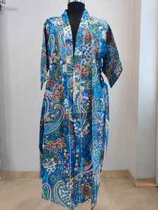 100% Cotton Short-Sleeved V-Neck Luxury <b>Kimono</b> Robe Indian Floral Print Bridesmaid Gift Summer Loungewear for <b>Women</b>/Unisex - Product Image 4