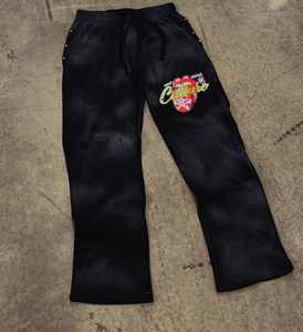 Pantalones Jogger Holgados de Felpa Francesa, 100% Algodón, Pierna Recta, Bordado con Logotipo 3D, Estilo Desgastado, Color Negro - Product Image 1